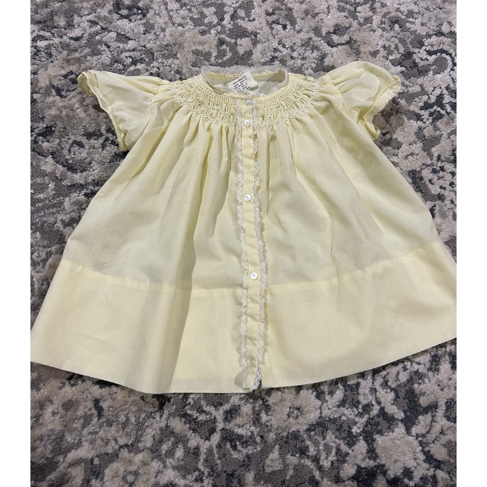 Vintage Smocked Babygirl Yellow Dress Size 3-6 Months